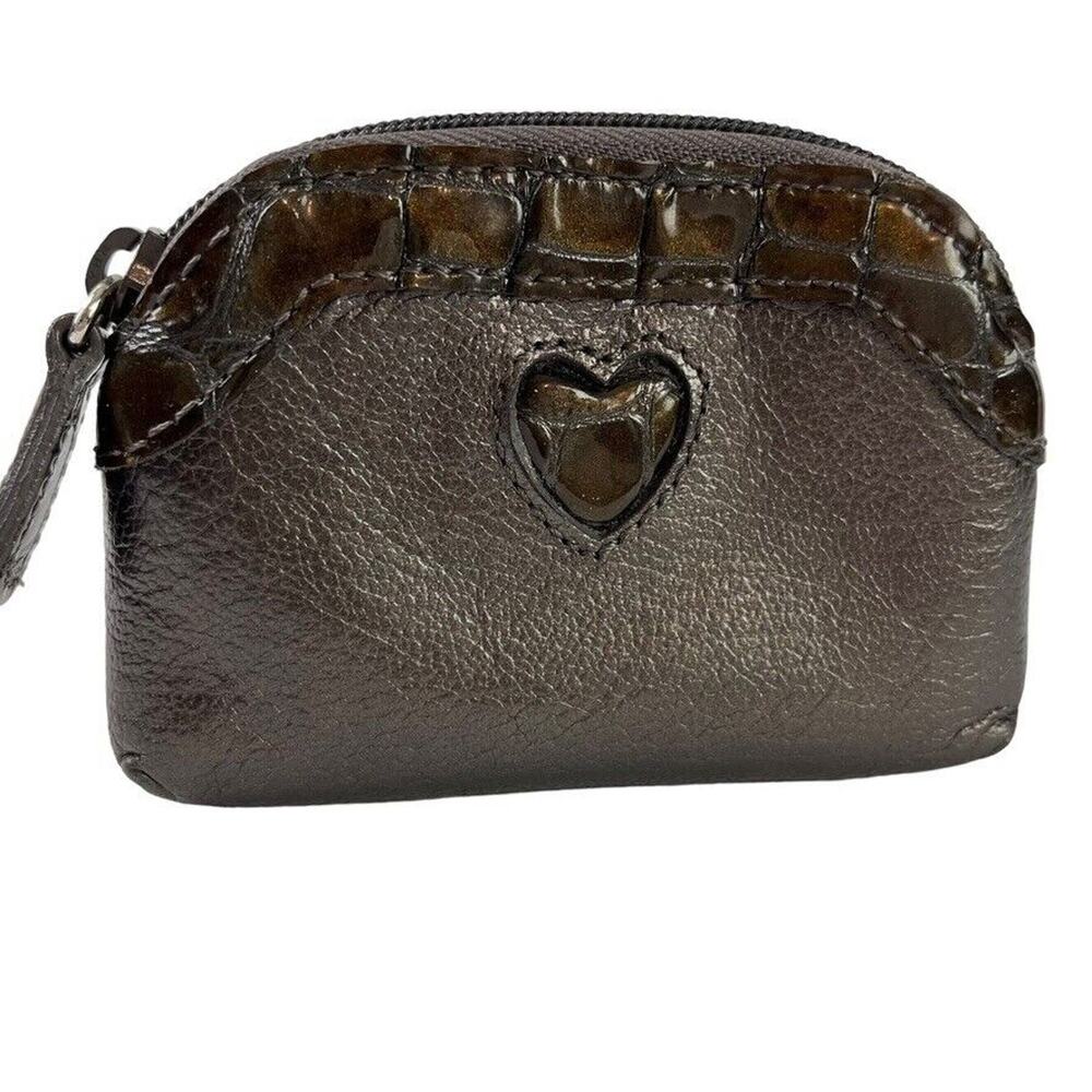 Brighton Womens Metallic Bronze Leather Small Pouch Coin Purse Croc Print Bag